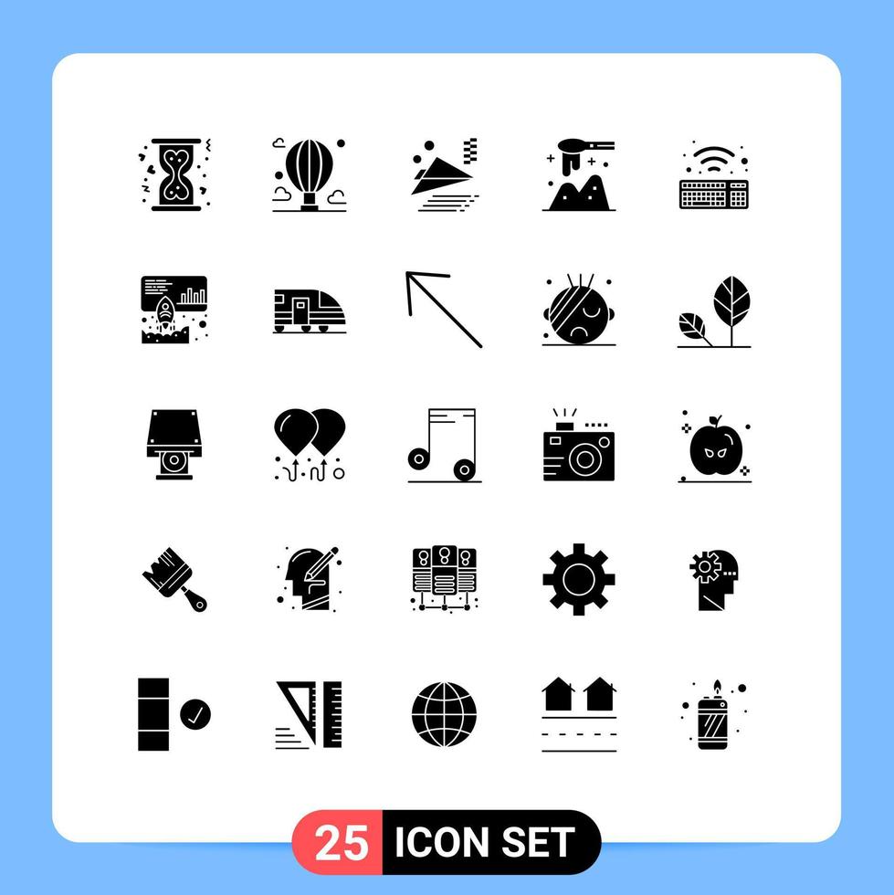 Set of 25 Commercial Solid Glyphs pack for wifi wooden sky spoon ladle Editable Vector Design Elements