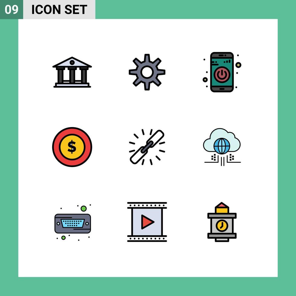 Universal Icon Symbols Group of 9 Modern Filledline Flat Colors of web chain turn off connect global Editable Vector Design Elements