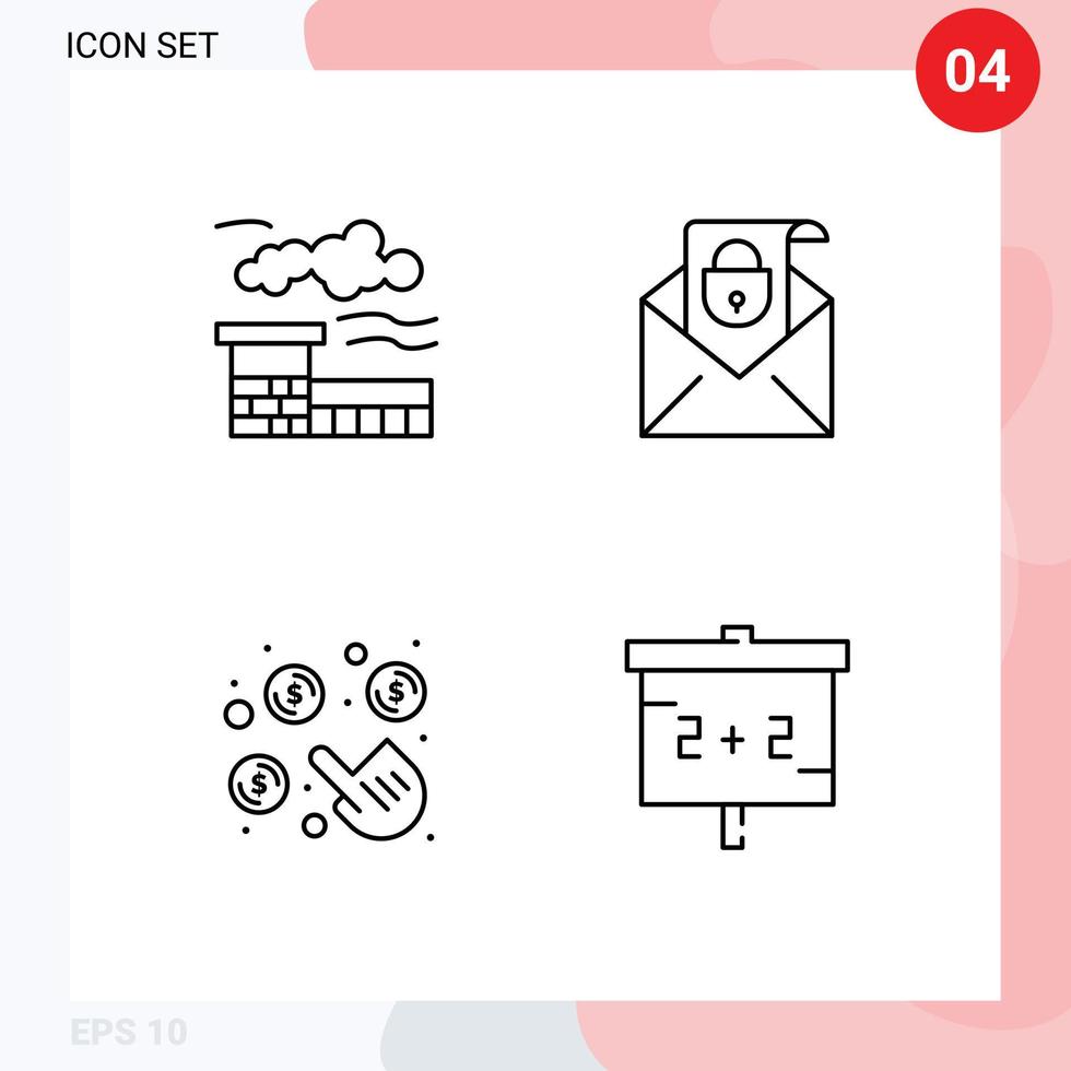 4 Thematic Vector Filledline Flat Colors and Editable Symbols of factory per mail security blackboard Editable Vector Design Elements