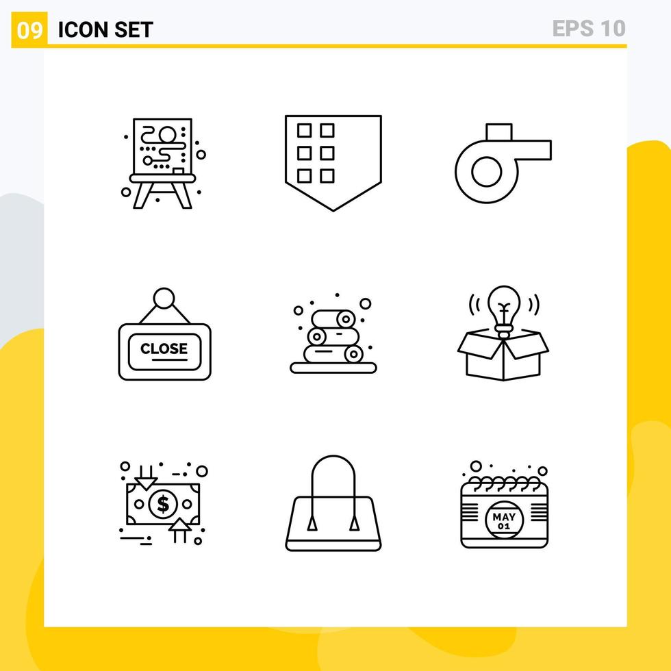 Set of 9 Modern UI Icons Symbols Signs for idea box marketing wellness spa Editable Vector Design Elements