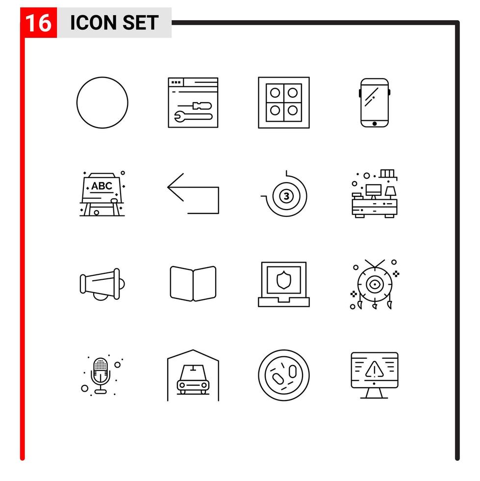 Group of 16 Outlines Signs and Symbols for arrow education stove board huawei Editable Vector Design Elements