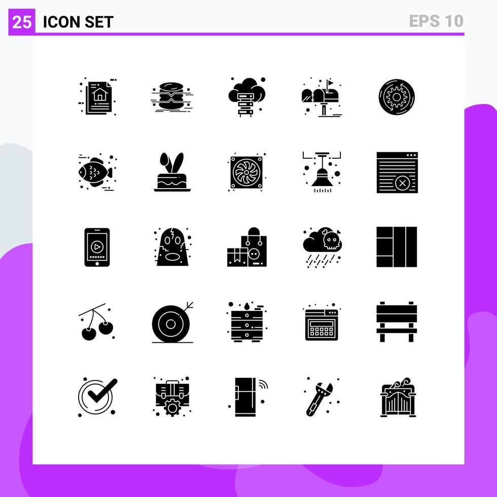 Modern Set of 25 Solid Glyphs and symbols such as post letter infographics box storage Editable Vector Design Elements