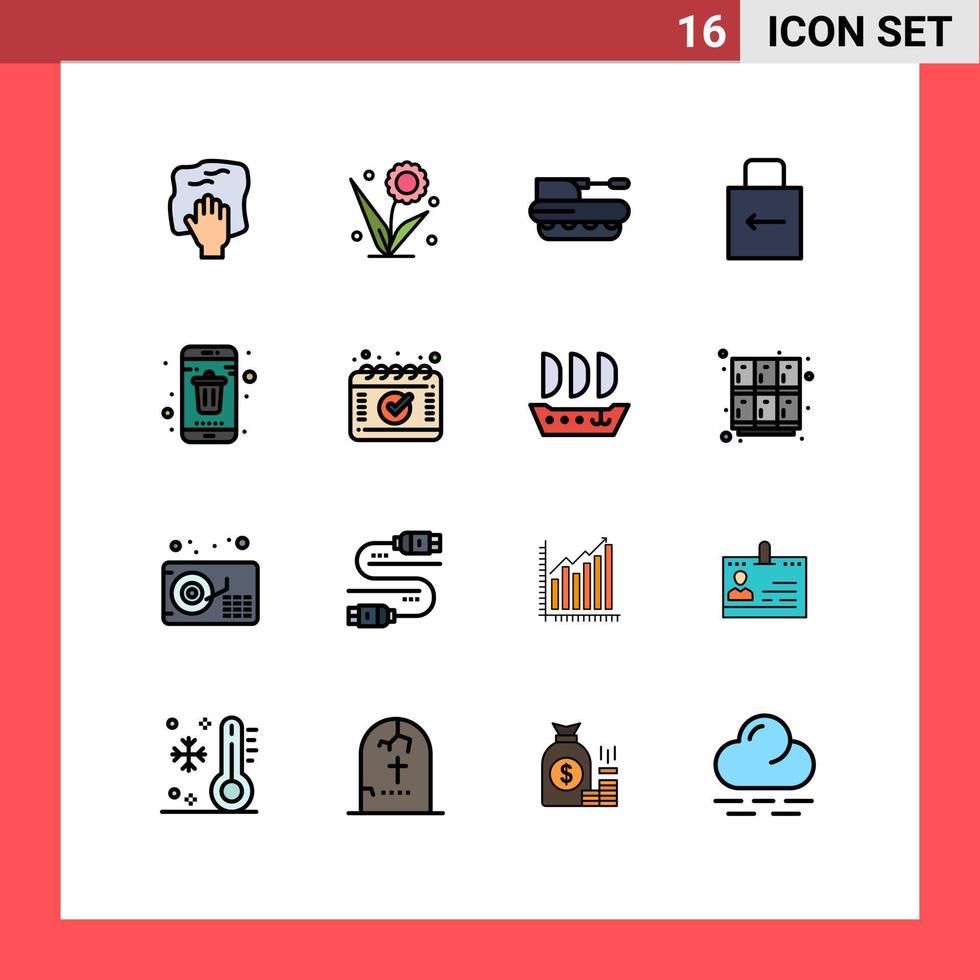 16 Flat Color Filled Line concept for Websites Mobile and Apps lock pad arrow nature tank military Editable Creative Vector Design Elements