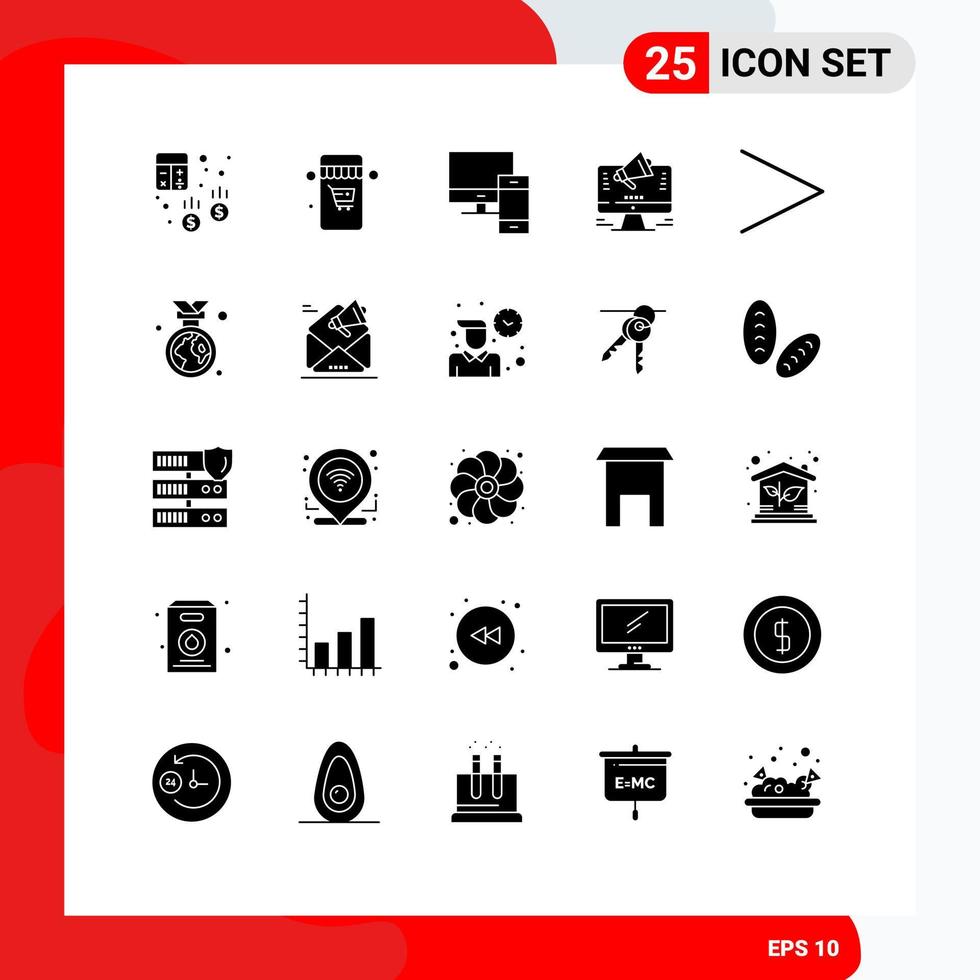 Mobile Interface Solid Glyph Set of 25 Pictograms of offer web computer website phone Editable Vector Design Elements