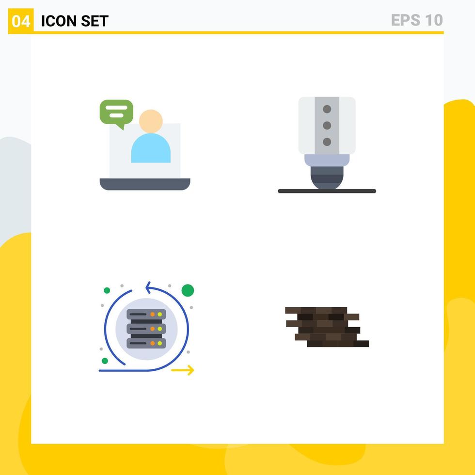 Set of 4 Commercial Flat Icons pack for business scrum meeting light server Editable Vector Design Elements