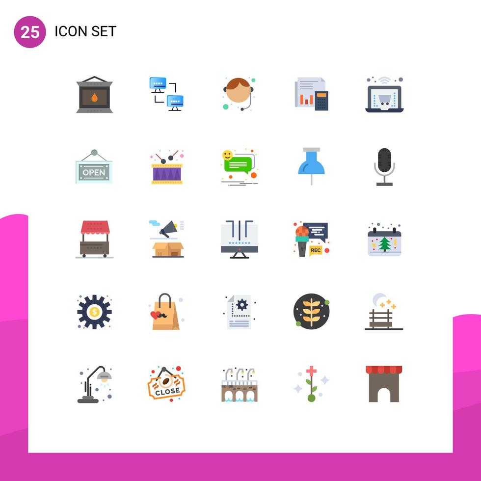 Group of 25 Flat Colors Signs and Symbols for calculation budget phone banking audit Editable Vector Design Elements