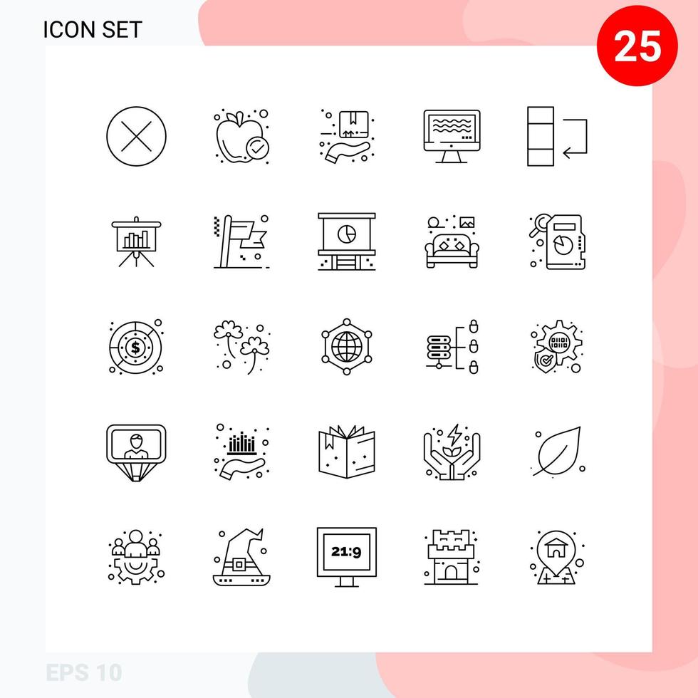 Pictogram Set of 25 Simple Lines of column live streaming healthy food streaming hand Editable Vector Design Elements