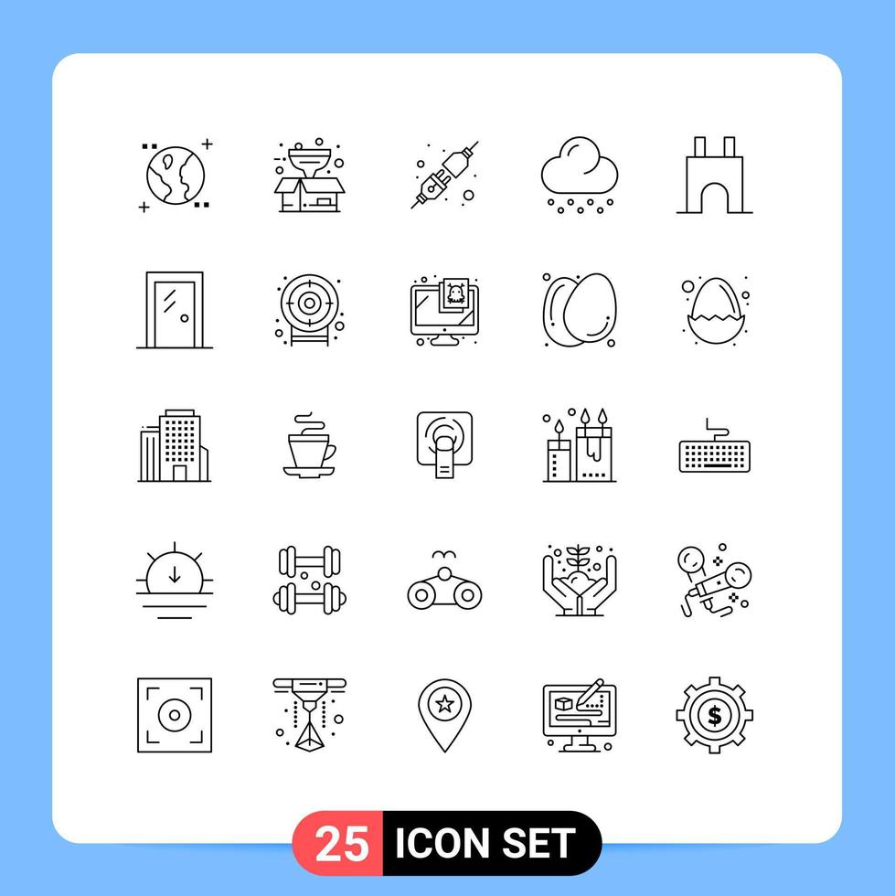 25 Thematic Vector Lines and Editable Symbols of medieval castle tower plug castle building weather Editable Vector Design Elements