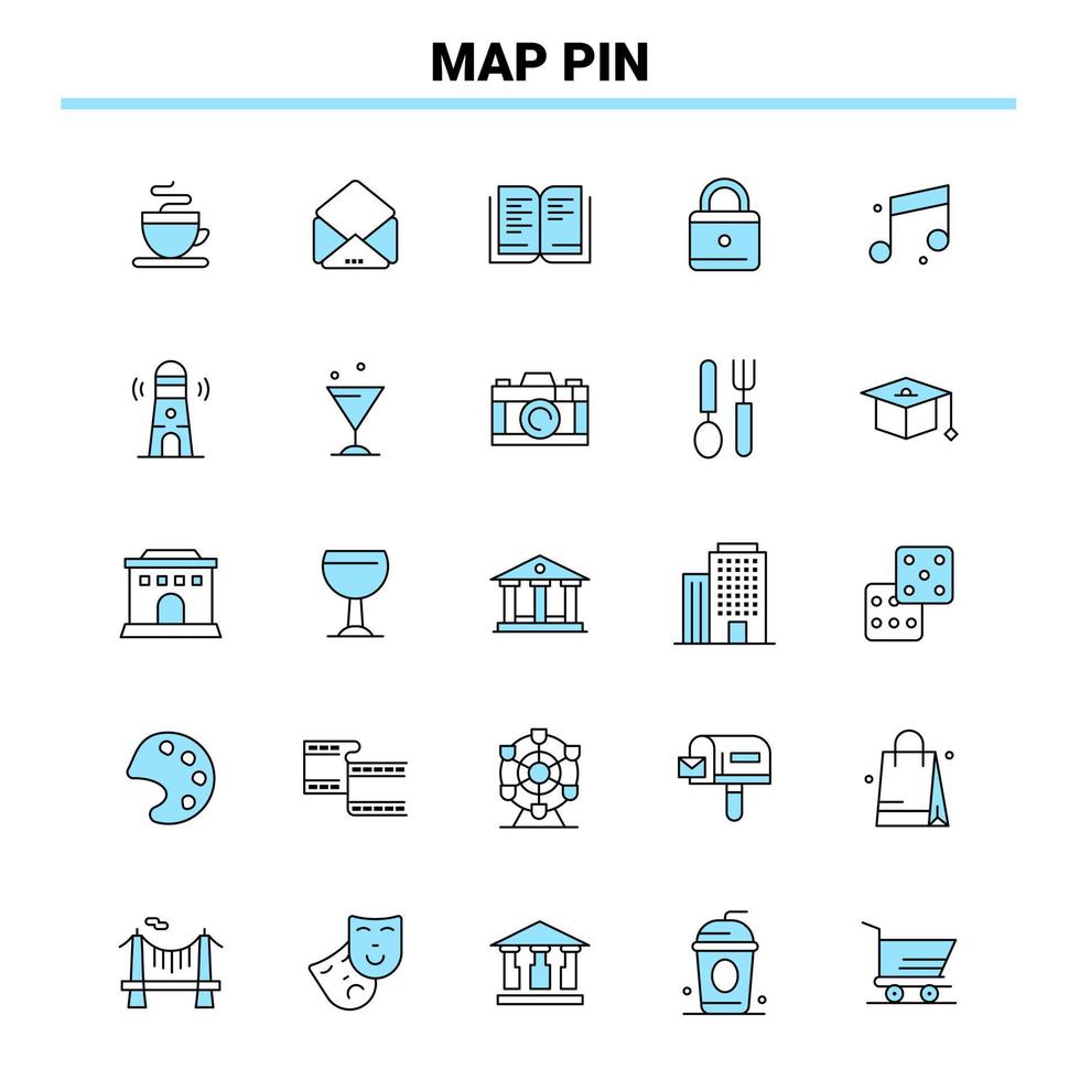 25 pines de mapa conjunto de iconos negros y azules diseño de iconos creativos y plantilla de logotipo vector