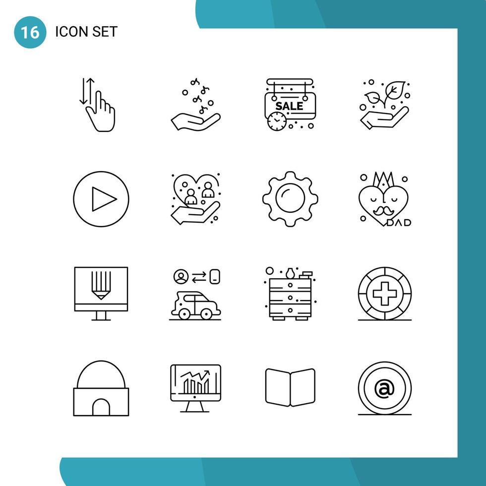 Vector Pack of 16 Outline Symbols Line Style Icon Set on White Background for Web and Mobile