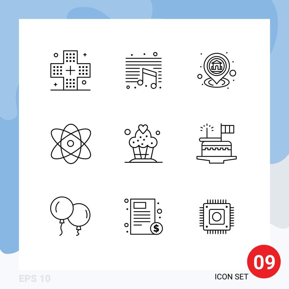 Pictogram Set of 9 Simple Outlines of science education school atom map Editable Vector Design Elements