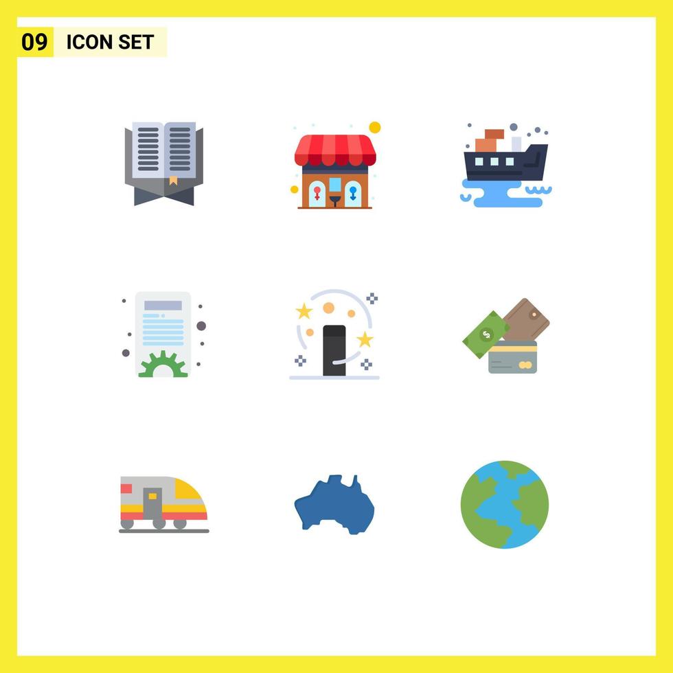 Pictogram Set of 9 Simple Flat Colors of magician magic leaked settings content management Editable Vector Design Elements