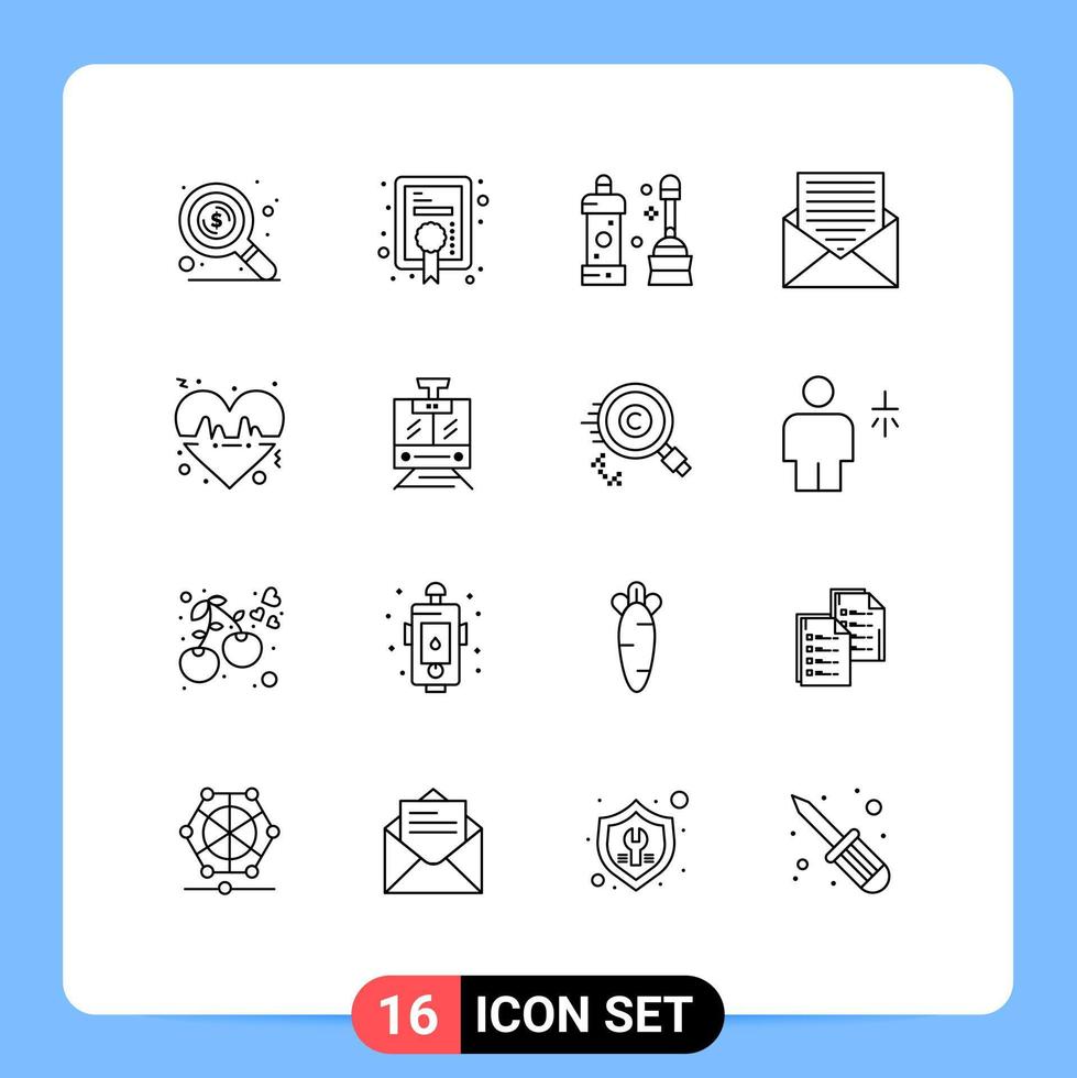 Universal Icon Symbols Group of 16 Modern Outlines of heart letter cleaner envelope contact Editable Vector Design Elements