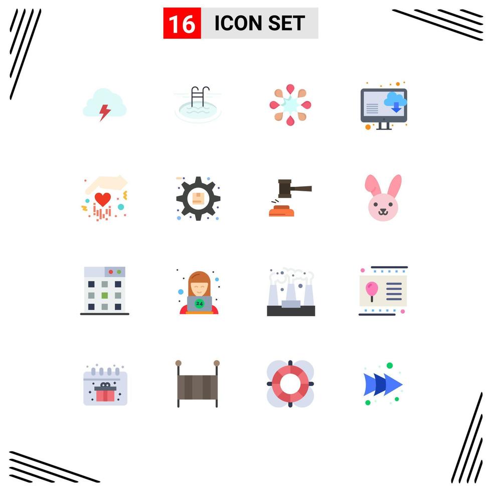 Universal Icon Symbols Group of 16 Modern Flat Colors of love gift serves download cloud Editable Pack of Creative Vector Design Elements