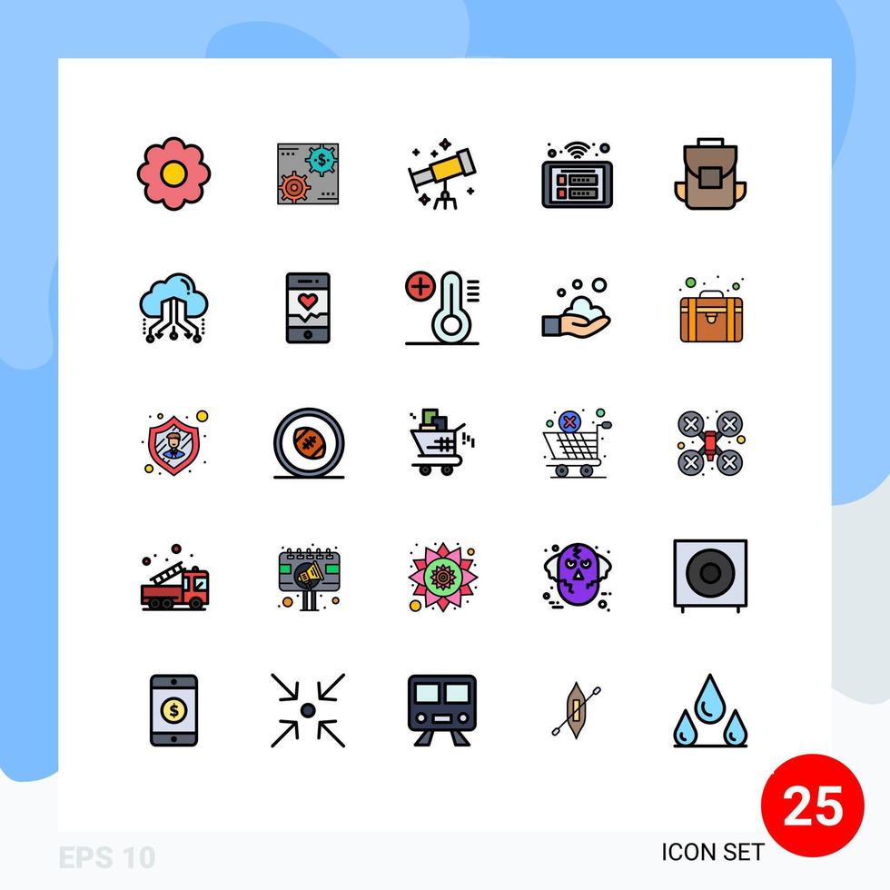 Modern Set of 25 Filled line Flat Colors and symbols such as wifi panel money control telescope Editable Vector Design Elements