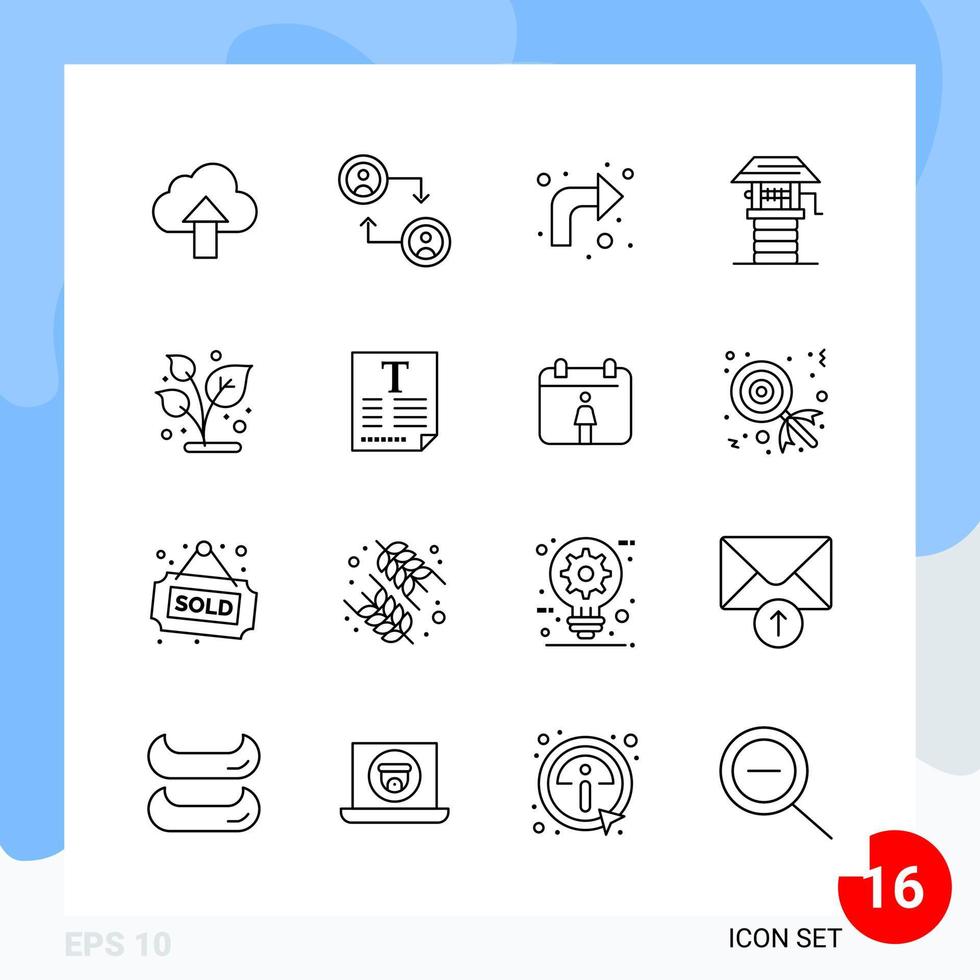 Modern Pack of 16 Icons Line Outline Symbols isolated on White Backgound for Website designing vector