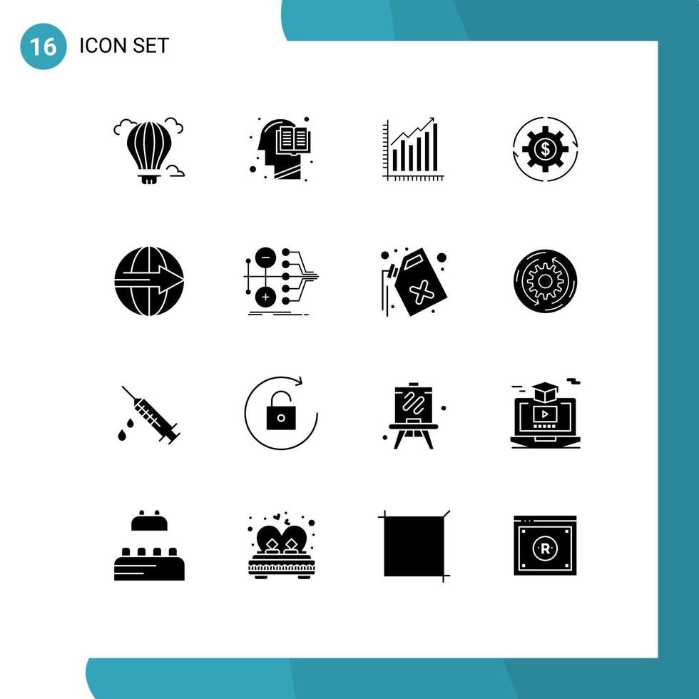 Universal Icon Symbols Group of 16 Modern Solid Glyphs of capital trends mind statistics diagram Editable Vector Design Elements