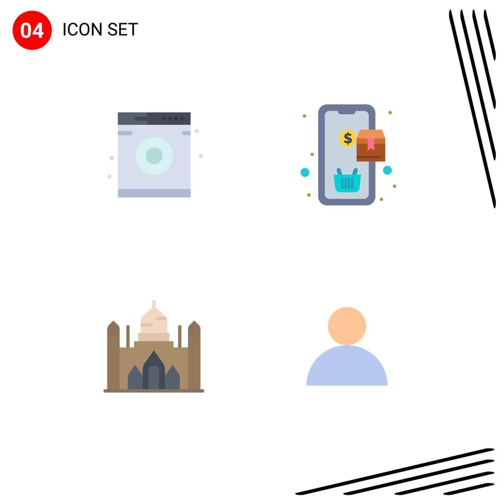 User Interface Pack of 4 Basic Flat Icons of laundry dhaka mobile shopping account Editable Vector Design Elements
