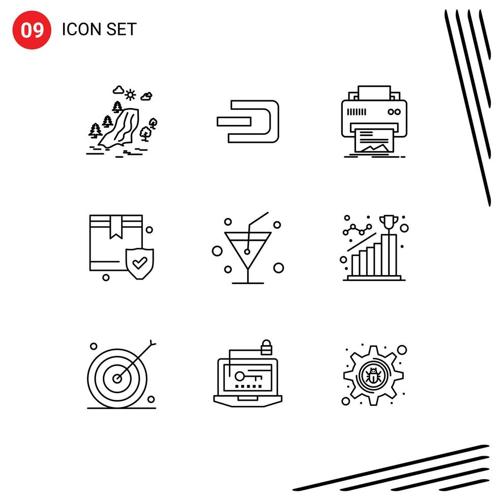 9 Universal Outlines Set for Web and Mobile Applications box protection crypto currency insurance hardware Editable Vector Design Elements