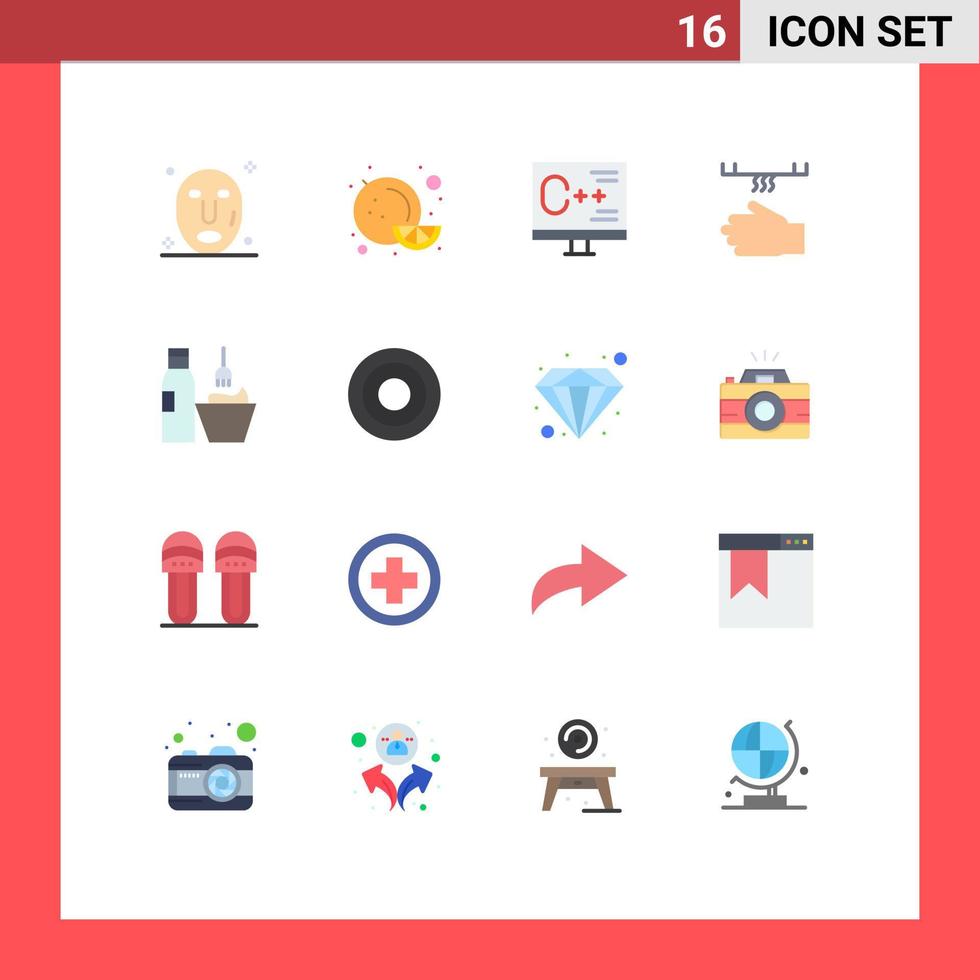 Pack of 16 Modern Flat Colors Signs and Symbols for Web Print Media such as cosmetology hand develop dryer bathroom Editable Pack of Creative Vector Design Elements
