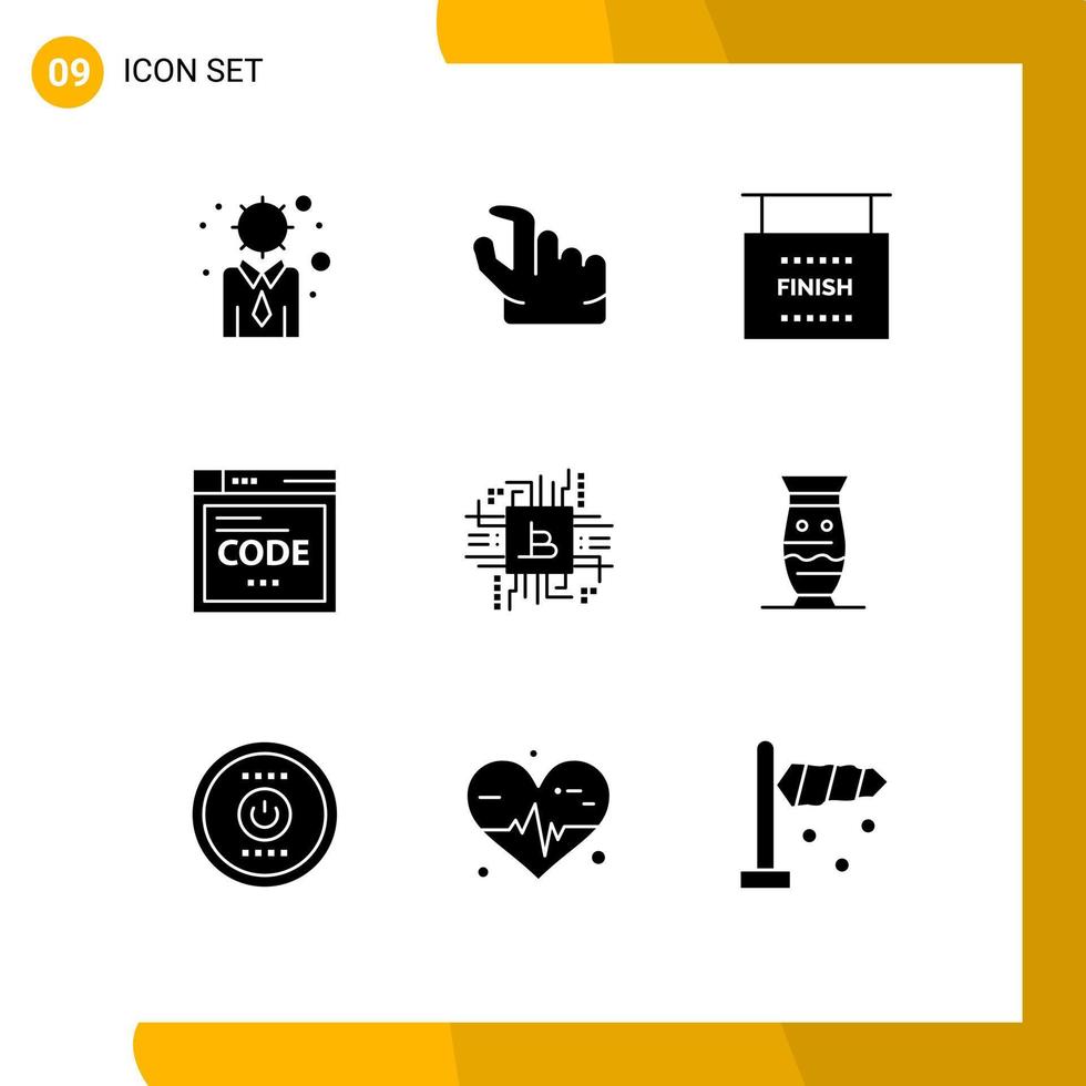 User Interface Pack of 9 Basic Solid Glyphs of computer fintech industry finish coding internet Editable Vector Design Elements