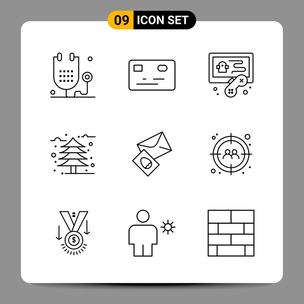 9 Black Icon Pack Outline Symbols Signs for Responsive designs on white background 9 Icons Set vector