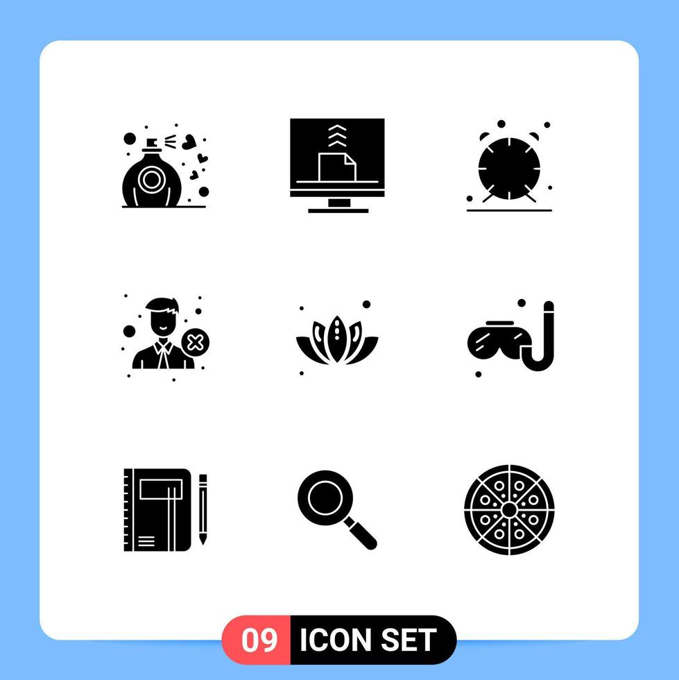 Universal Icon Symbols Group of 9 Modern Solid Glyphs of reject office email employee alert Editable Vector Design Elements