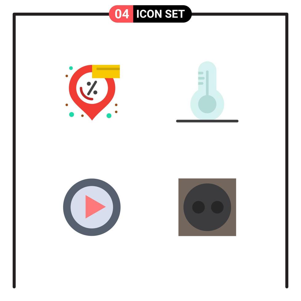 Editable Vector Line Pack of 4 Simple Flat Icons of discount music shopping thermometer player Editable Vector Design Elements