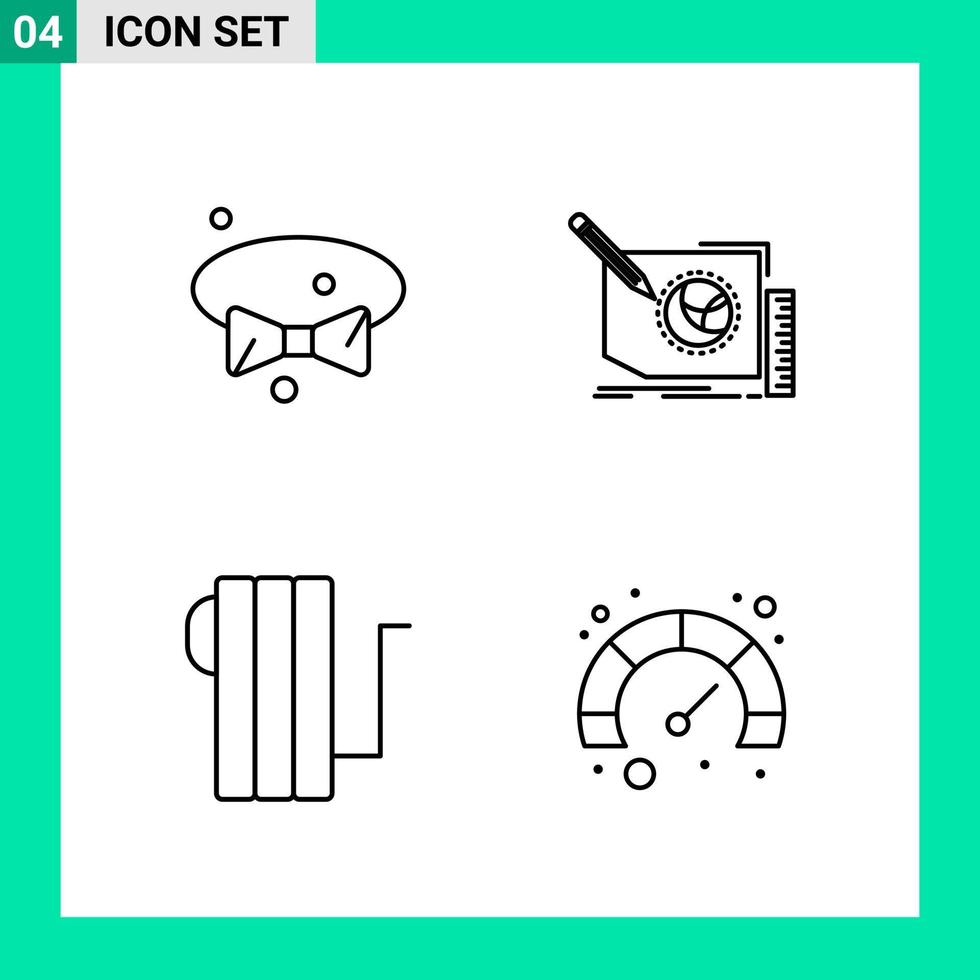 paquete de 4 iconos de estilo de línea establece símbolos de esquema para imprimir signos creativos aislados en fondo blanco 4 conjunto de iconos vector