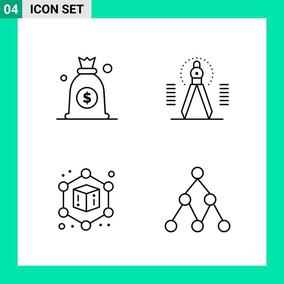 Pack of 4 Line Style Icon Set Outline Symbols for print Creative Signs Isolated on White Background 4 Icon Set vector