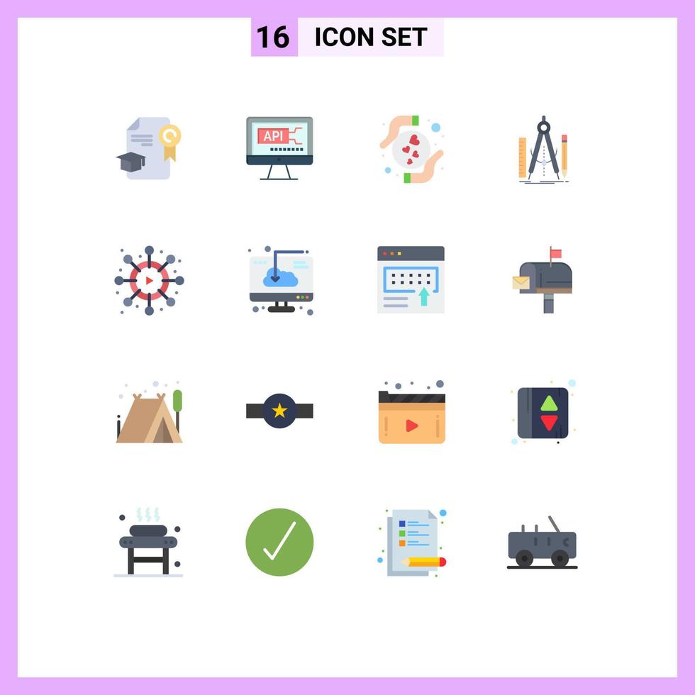 Group of 16 Modern Flat Colors Set for network math care geometry build Editable Pack of Creative Vector Design Elements