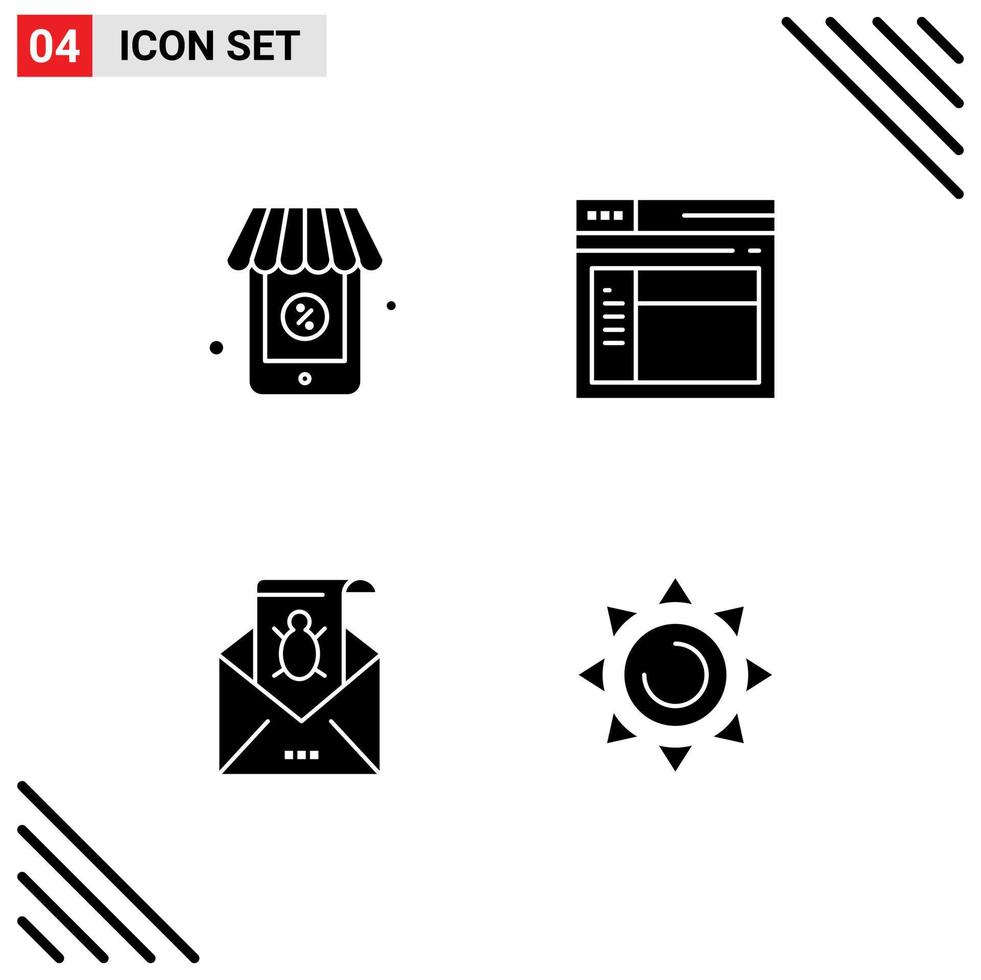 Modern Set of 4 Solid Glyphs and symbols such as online mail internet website malware Editable Vector Design Elements