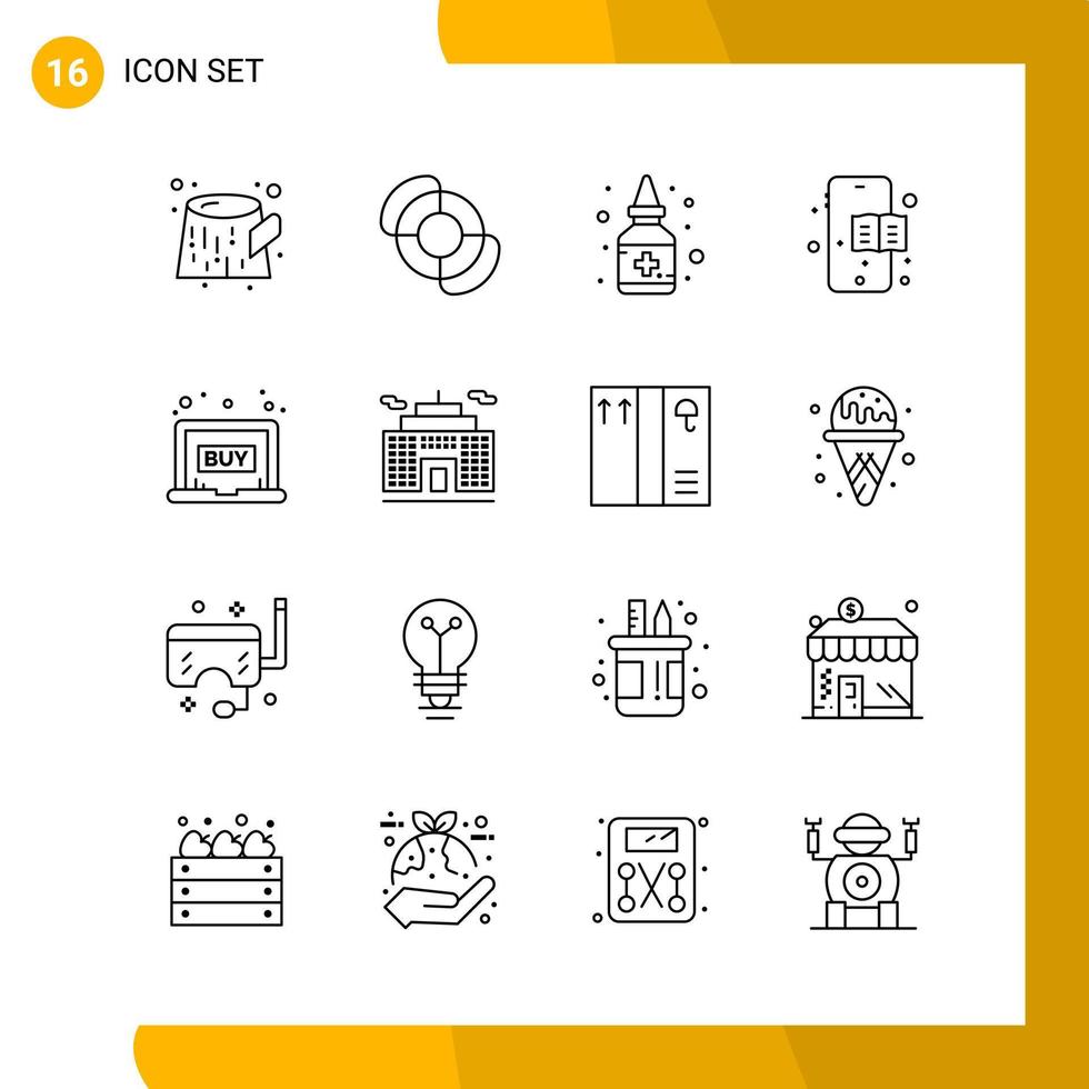 16 Icon Set Line Style Icon Pack Outline Symbols isolated on White Backgound for Responsive Website Designing vector