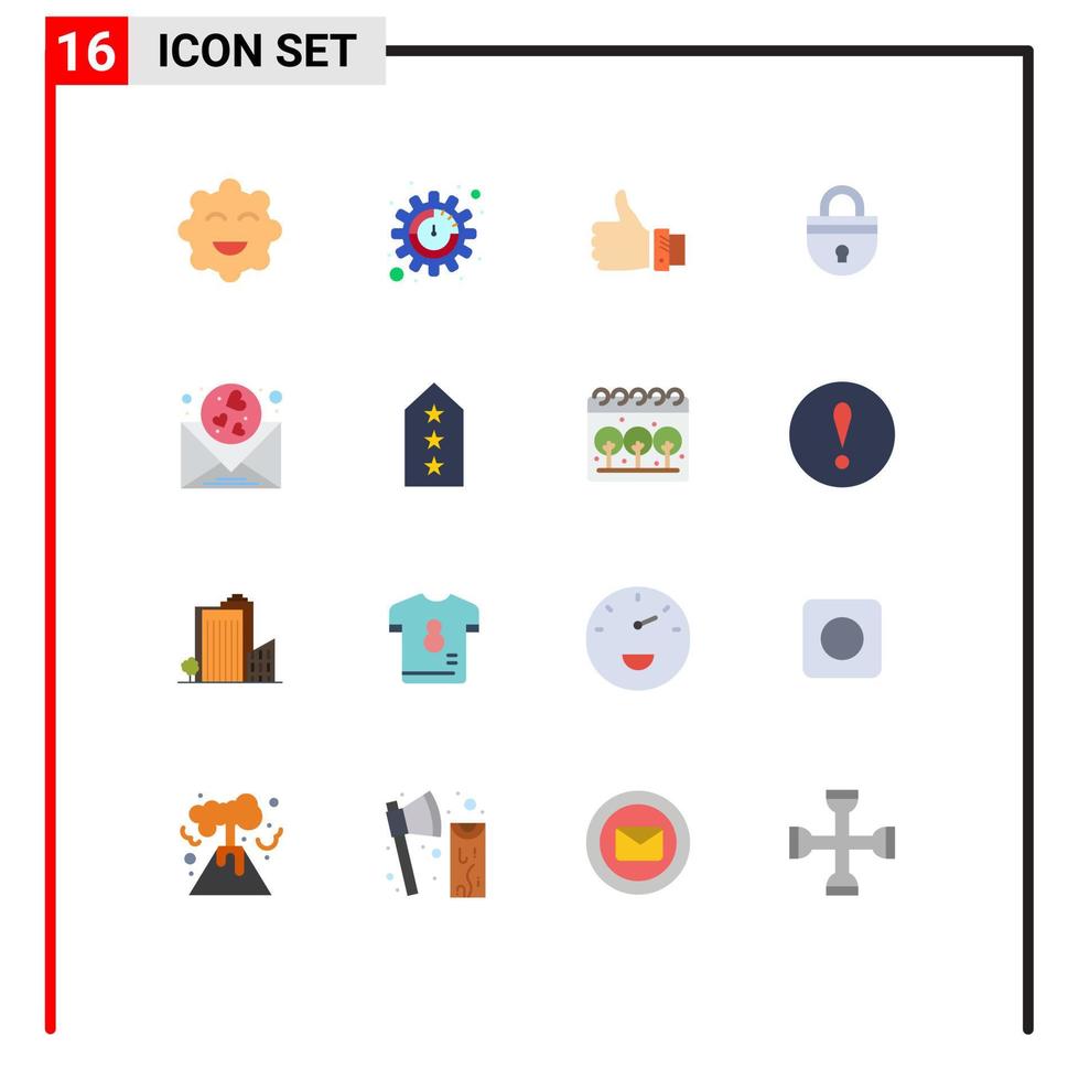 Universal Icon Symbols Group of 16 Modern Flat Colors of heart security finger password lock Editable Pack of Creative Vector Design Elements