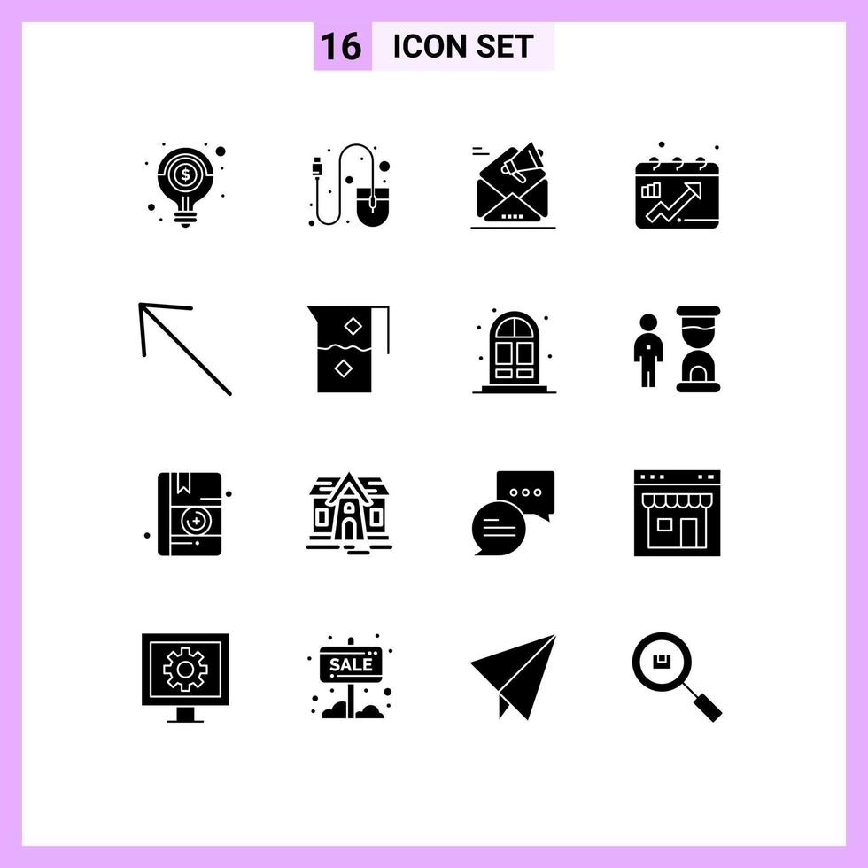 Set of 16 Modern UI Icons Symbols Signs for graph chart tool calendar marketing Editable Vector Design Elements