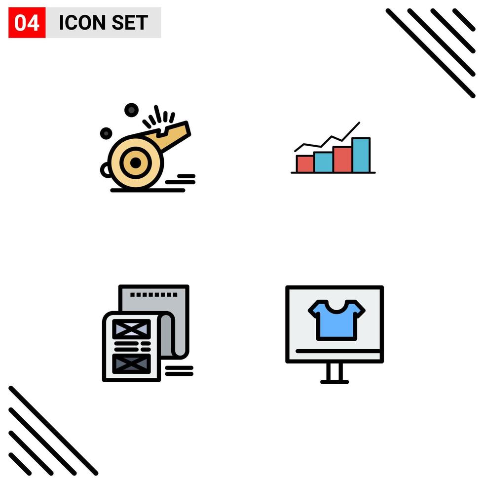 Group of 4 Filledline Flat Colors Signs and Symbols for whistle increase soccer chart document Editable Vector Design Elements