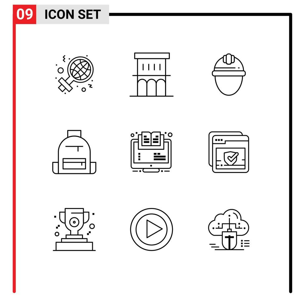 9 Outline concept for Websites Mobile and Apps hike bag residence backpack labor Editable Vector Design Elements
