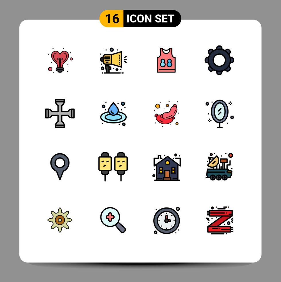 Set of 16 Commercial Flat Color Filled Lines pack for cross mobile shirt interface application Editable Creative Vector Design Elements