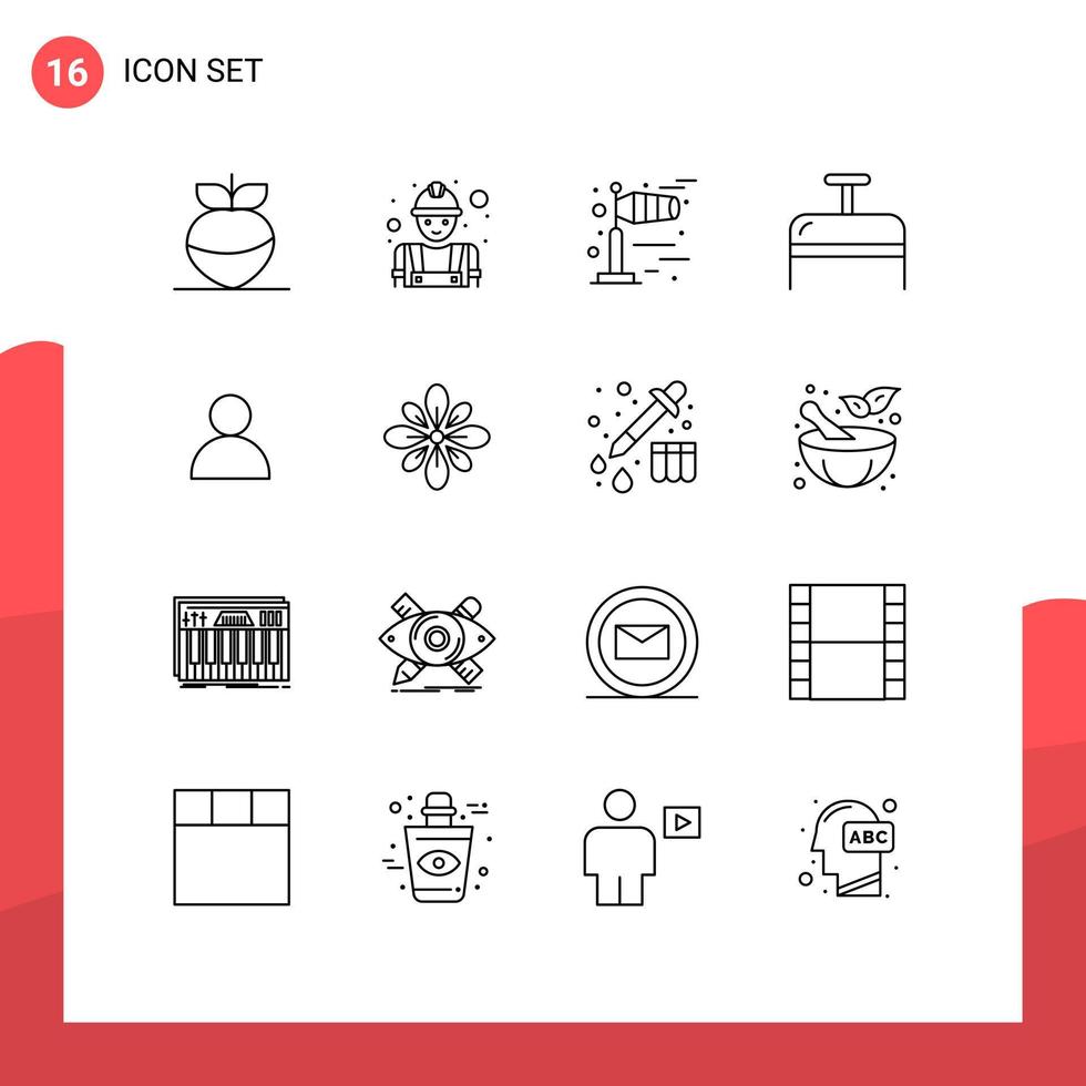User Interface Pack of 16 Basic Outlines of decorate twitter weather mane travel Editable Vector Design Elements