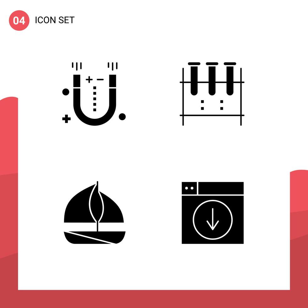 Pack of 4 Modern Solid Glyphs Signs and Symbols for Web Print Media such as attraction beach science lab flask ship Editable Vector Design Elements