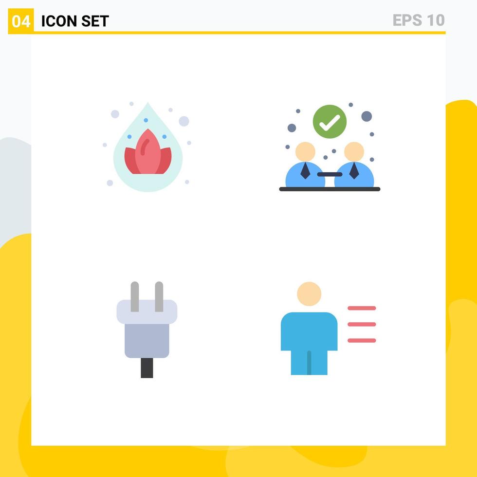 Group of 4 Flat Icons Signs and Symbols for water electric agreement charge analytics Editable Vector Design Elements