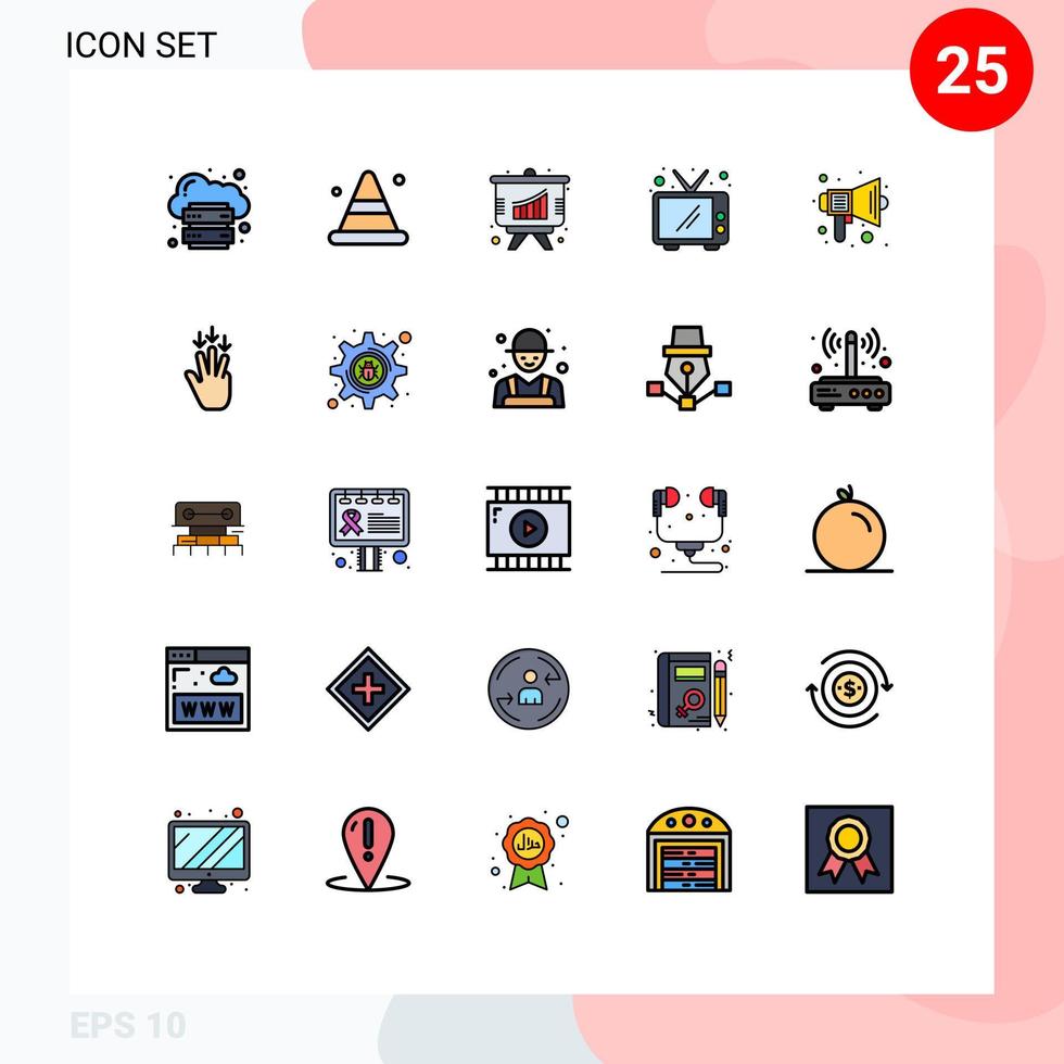 paquete de iconos de vector de stock de 25 signos y símbolos de línea para elementos de diseño de vector editables de comunicación de tv de carretera de audio escolar