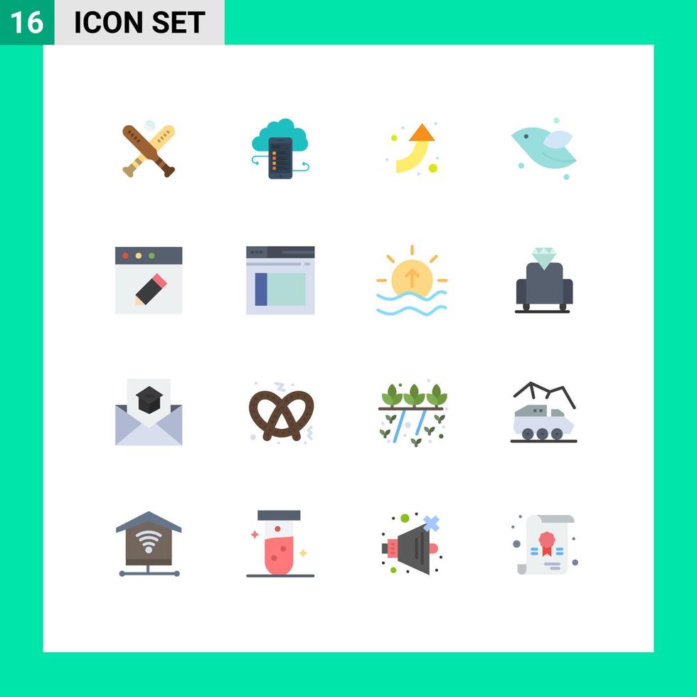 Pack of 16 Modern Flat Colors Signs and Symbols for Web Print Media such as spring bird information animal arrows Editable Pack of Creative Vector Design Elements