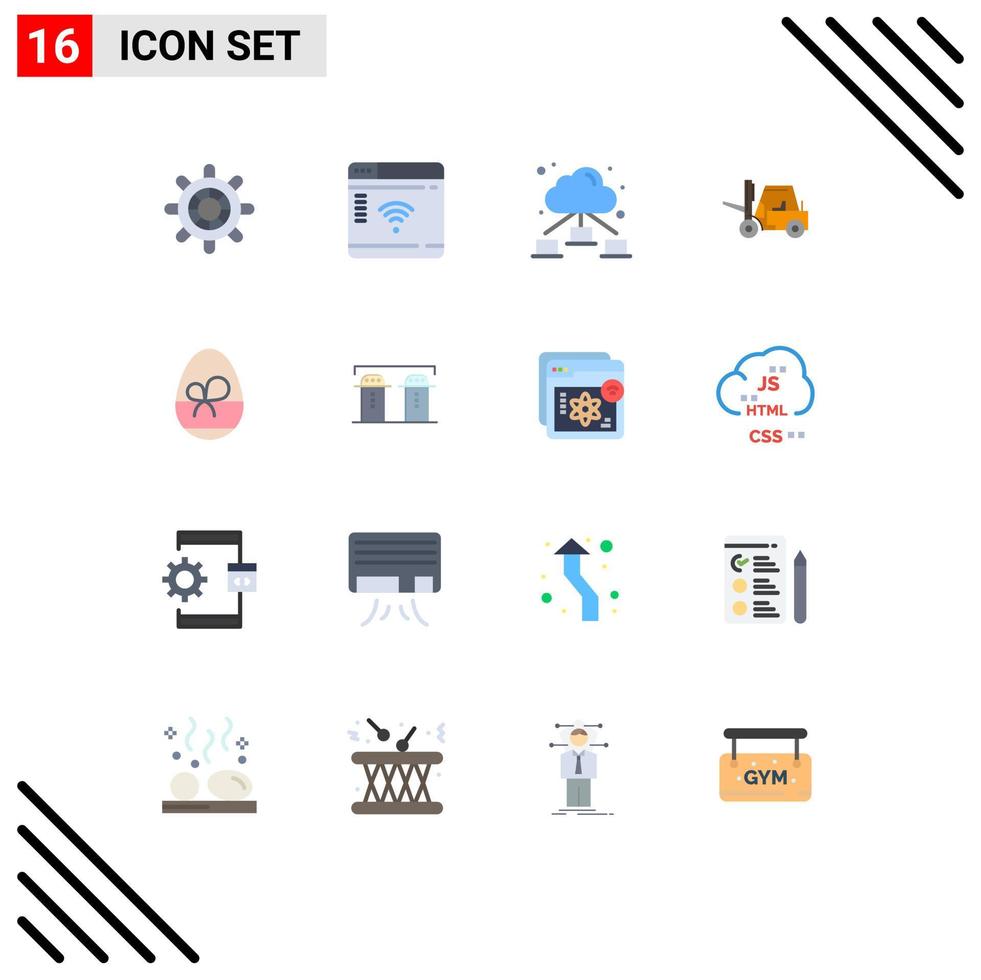 Pack of 16 Modern Flat Colors Signs and Symbols for Web Print Media such as eat gift network egg truck Editable Pack of Creative Vector Design Elements
