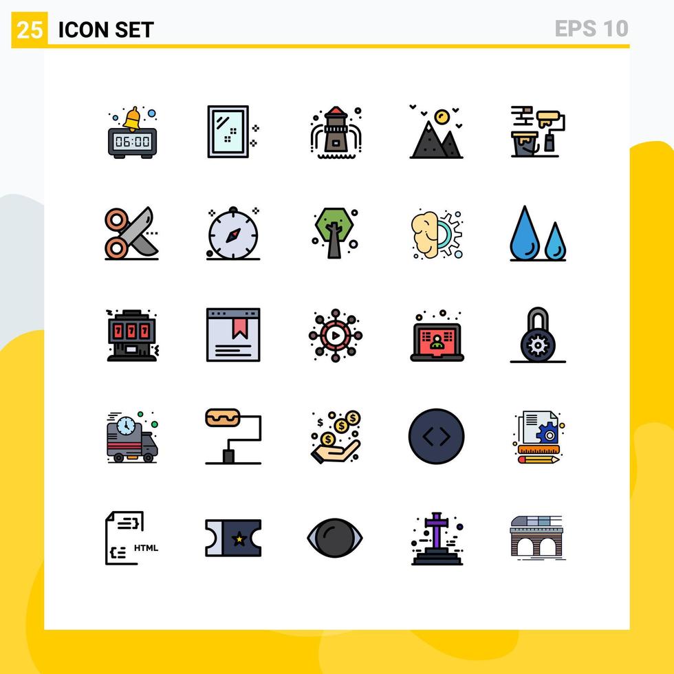 Universal Icon Symbols Group of 25 Modern Filled line Flat Colors of brush roller park paint brush landscape Editable Vector Design Elements