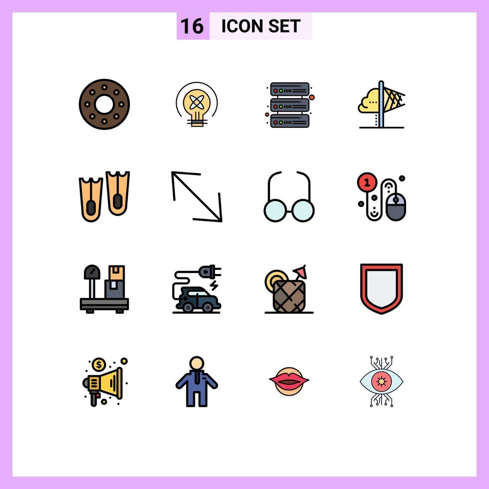 Set of 16 Modern UI Icons Symbols Signs for marine diving servers inspiration imagination Editable Creative Vector Design Elements