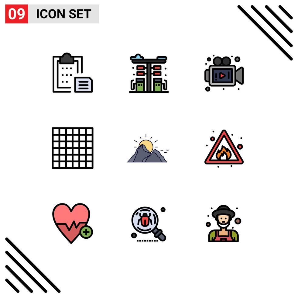Pictogram Set of 9 Simple Filledline Flat Colors of nature hill gas layout video Editable Vector Design Elements