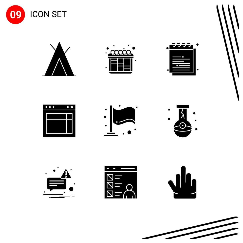Set of 9 Commercial Solid Glyphs pack for flag website notes web layout Editable Vector Design Elements