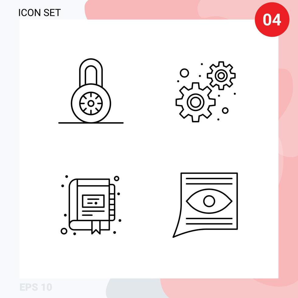 Modern Set of 4 Filledline Flat Colors and symbols such as lock marketing development book communication Editable Vector Design Elements