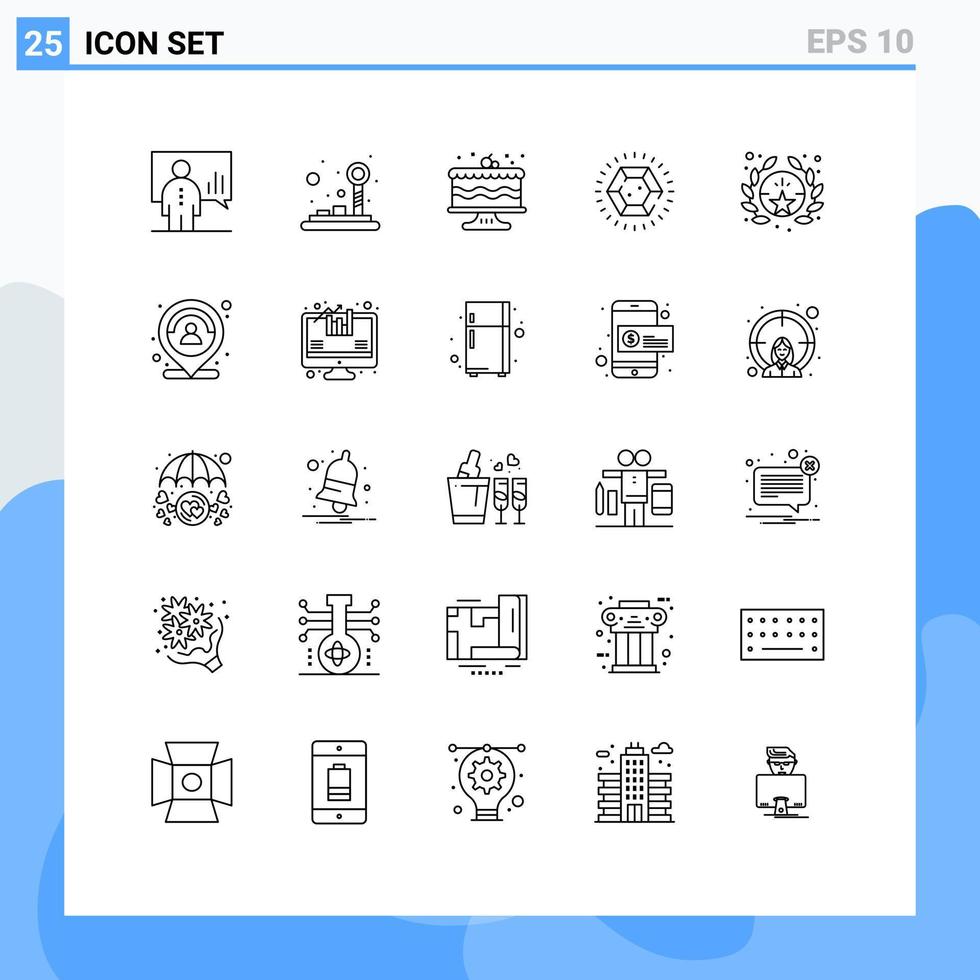 conjunto de pictogramas de 25 líneas simples de elementos de diseño de vectores editables para fiesta de joyería de joystick de anillo de premio
